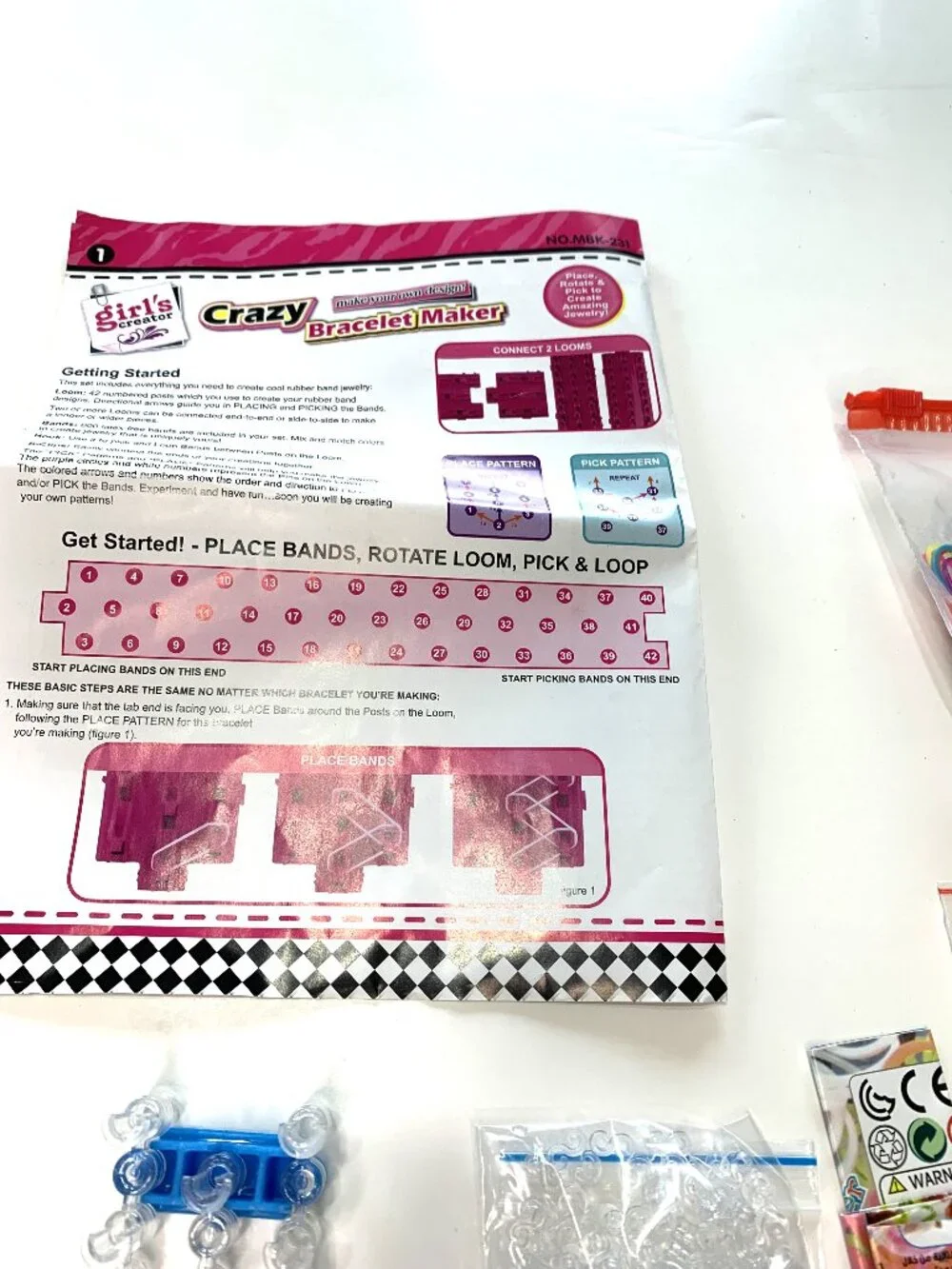 39 Piece Loom Bands Kit Beads Loom Board Charms Hooks Accessories